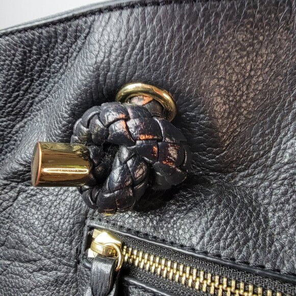 Clarks Black Leather Tote – Braided Handles, Front Zip Pocket | Everyday Carry - Picture 7 of 9
